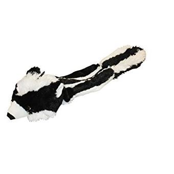 Multipet Bouncy Burrow Buddies - Unstuffed Plush Skunk Dog Toy with a Rubber Ball in the Head and a Squeaky Tail