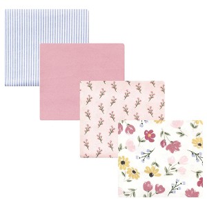 Hudson Baby Infant Girl Cotton Rich Flannel Receiving Blankets, Soft Painted Floral, One Size - 1 of 4