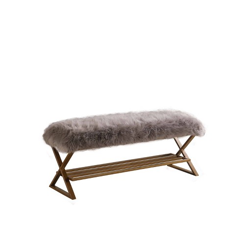 Faux Fur Vanity Bench Gray Ore International Target