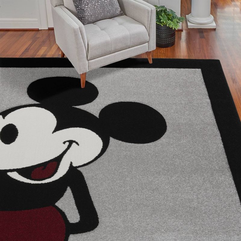 Disney Mickey Mouse Classic Pose with Border Indoor Kids' Area Rug Gray/Ivory/Red, 2 of 6