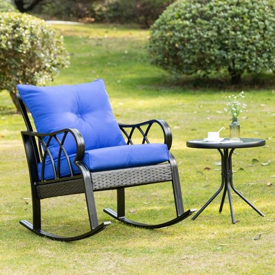 Maggift Patio Accent Chairs, Rocking Chair with Fixed Armrests, Ergonomic Design, Suitable for Lawn, Garden and Porch, Blue, 27.25"*36.5"*35.5"