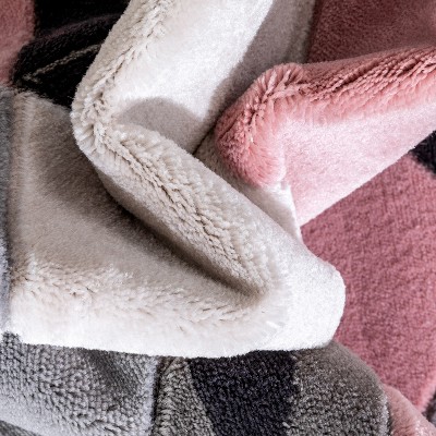 Blush Pink and Gray Geometric Synthetic Runner Rug