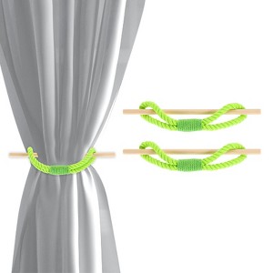 Unique Bargains Cotton Hand-Woven Decorative Drape Curtain Tiebacks with Wood Club - 1 of 4