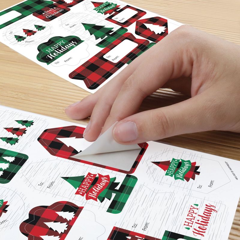 Big Dot of Happiness Holiday Plaid Trees - Assorted Buffalo Plaid Christmas Party Gift Tag Labels - To and From Stickers - 12 Sheets - 120 Stickers, 6 of 10