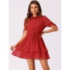 Allegra K Women's Peter Pan Collar Floral Drawstring Chiffon Layered Dress - 3 of 4