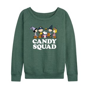 Women's - Peanuts - Candy Squad Lightweight French Terry Wide Neck Long Sleeve Shirt - 1 of 4