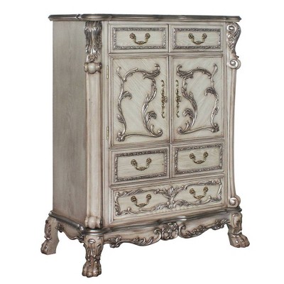 Vintage Bone White Ornate 5-Drawer Chest with Claw Feet