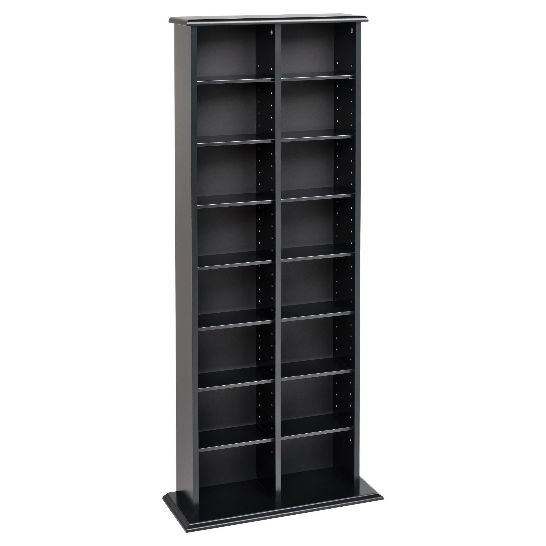 Double Media Storage Tower - Black - Prepac: Holds 320 CDs, 130 DVDs, 14 Adjustable Shelves, Wood Composite