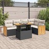 vidaXL 6 Piece Patio Sofa Set with Cushions Black Poly Rattan Acacia - Black and Cream with Storage - 2 of 4