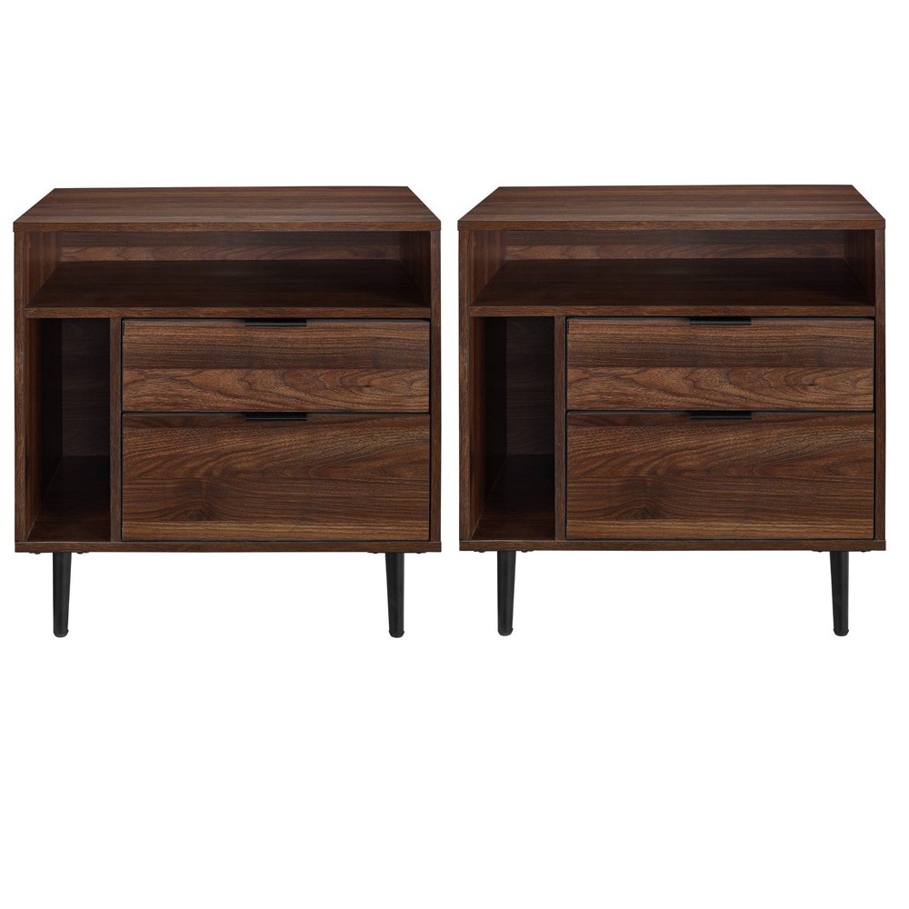 Photos - Storage Сabinet Set of 2 Rockwell Modern Storage Nightstands Dark Walnut - Saracina Home