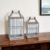 HomeRoots Set of Two White Distressed Wood And Glass Floor Lantern Candle Holders - 2 of 4