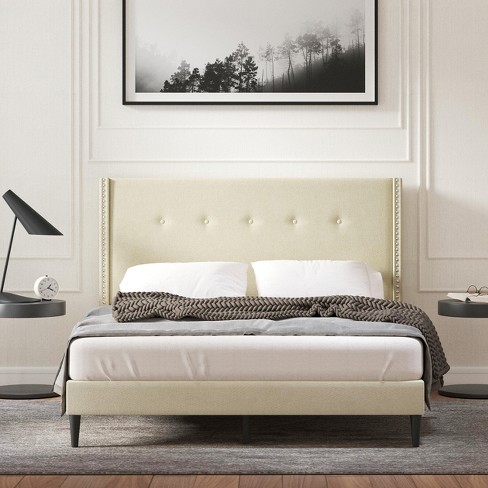 Glenwillow Home Mcm Upholstered Platform Bed, Nailhead Trim Button