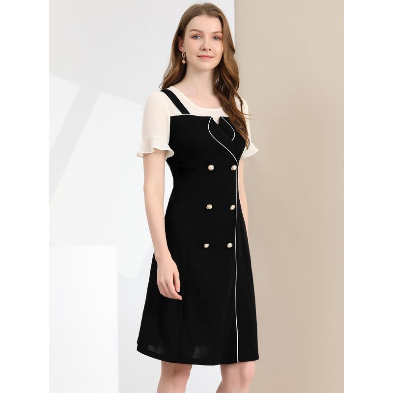 Allegra K Women's Contrast Button Decor Short Sleeve Chiffon Summer Dresses, 4 of 7