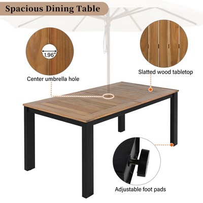 YOOCOZZ Patio Wood 7 Piece Furniture Set  for 6 person with Umbrella Hole, 2 Armchairs & 4 Side Chairs