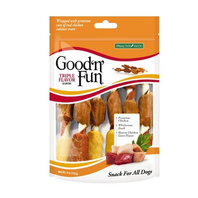 Good 'N' Fun Triple Flavor Kabobs Long Lasting Rawhide with Chicken, Beef and Pork Flavor Dog Treats