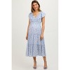 PinkBlush Blue Floral Front Ruched Ruffle Shoulder Tiered Maternity Midi Dress - 2 of 4