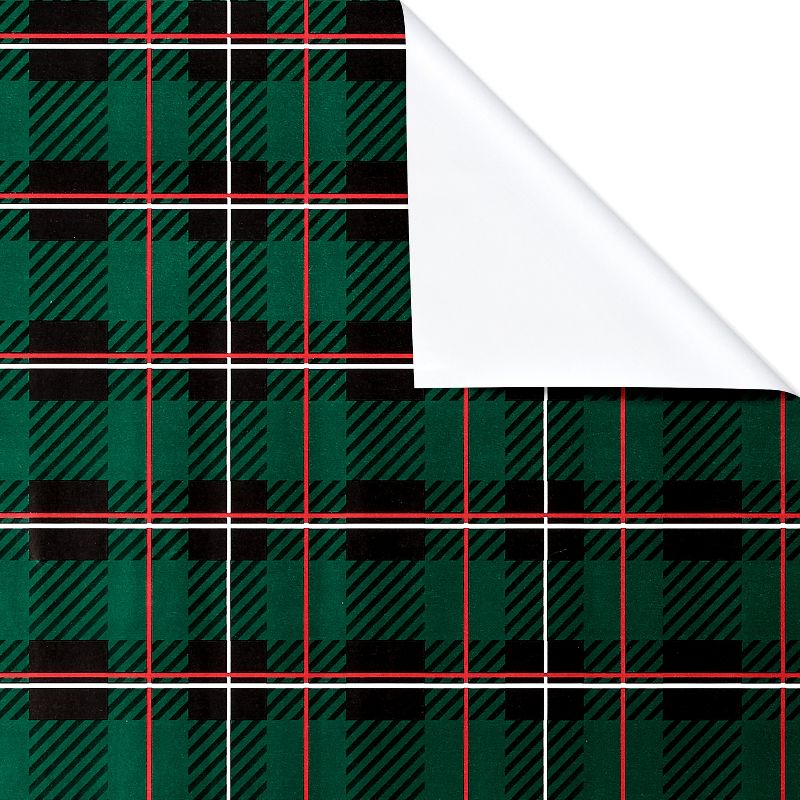 20 sq ft Green Tartan Plaid Foil Christmas Wrapping Paper, 3 of 9