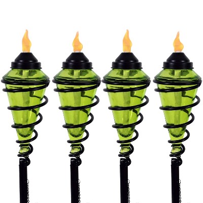 Sunnydaze Outdoor Adjustable Height Glass and Metal Swirl Patio and Lawn Citronella Torch Set - Green - 4pk