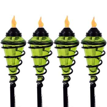 Sunnydaze Outdoor Adjustable Height Glass and Metal Swirl Patio and Lawn Torch Set