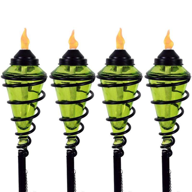 Sunnydaze Outdoor Adjustable Height Glass and Metal Swirl Patio and Lawn Torch Set, 1 of 11