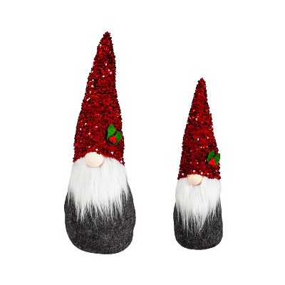 Evergreen Plush Gnome with Sequin Hat Table Décor, Set of 2