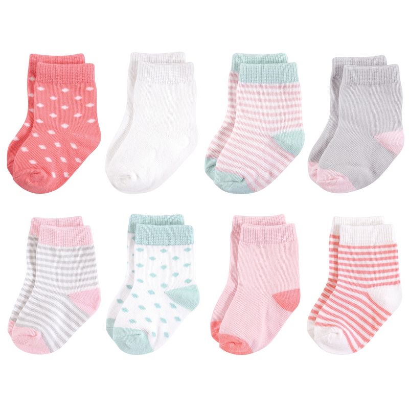 Touched by Nature Baby Girl Organic Cotton Socks, Coral Mint, 1 of 3