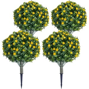 2.95ft Artificial Topiary Flower with Ground Spike,Topiary Ball Trees with Camellia Flowers,PE Fake Plants with Metal Stakes for Home Decor - 1 of 4