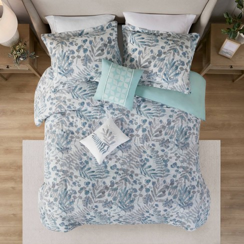 5pc Full/queen Miley Seersucker Duvet Cover Set With Throw Pillows Blue ...