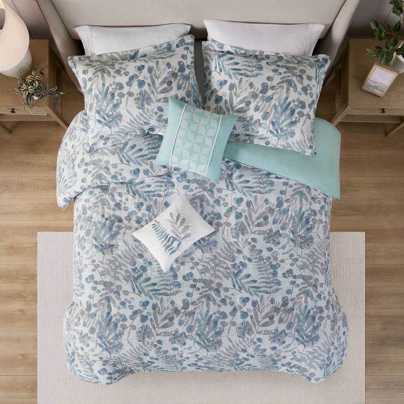 5pc Miley Seersucker Duvet Cover Set with Throw Pillows Blue - Madison Park, 1 of 13