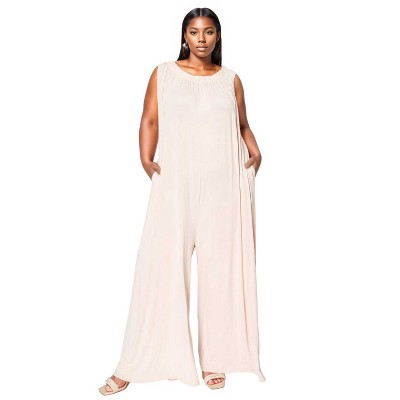 L I V D Women's Olson Wide Leg Pocket Jumpsuit, Nude, 3X