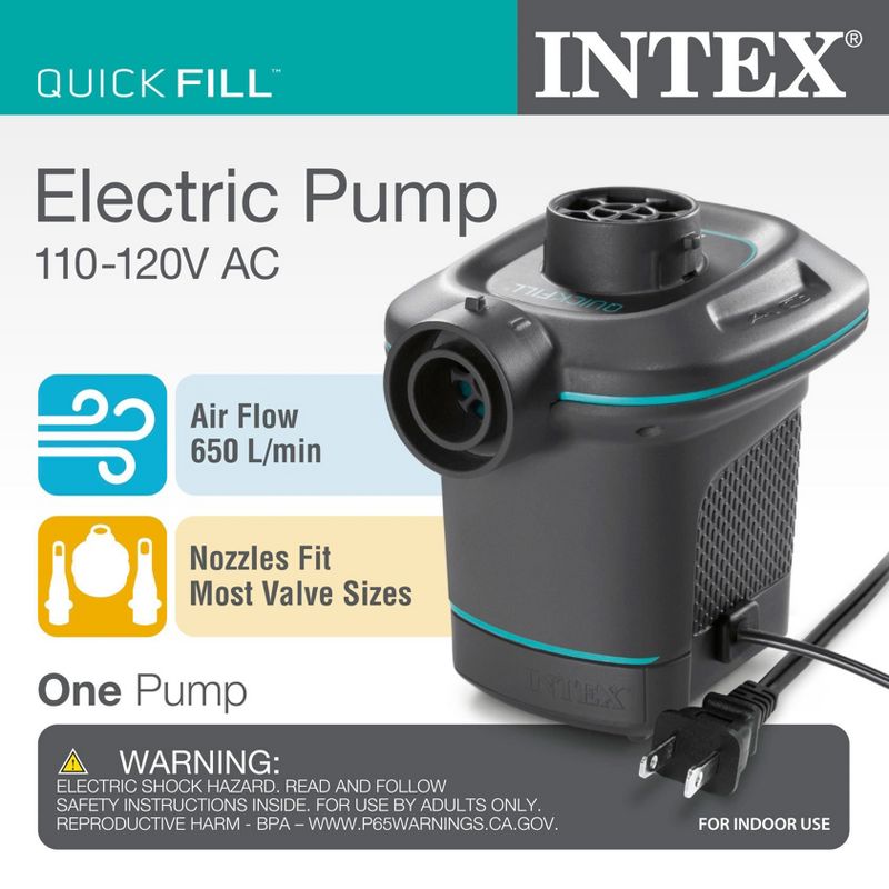 Intex Air Pump w/ 3 Nozzles (2 Pack) w/ Intex Inflatable Couch w/ Cupholders, 5 of 7