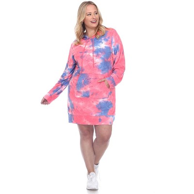 Women's Plus Size Hoodie Tie Dye Sweatshirt Dress - White Mark