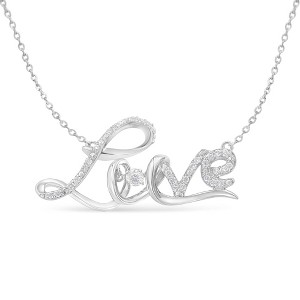 Haus of Brilliance Silver 1/4 Cttw Diamond Cursive "Love" Pendant Necklace - 1 of 4