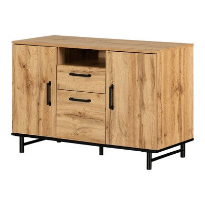 South Shore 29.25" Ezra 2 Door Credenza with Drawers Nordik Oak: Contemporary Home Office Storage
