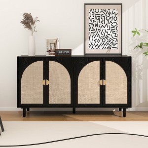 Sideboard Buffet Cabinet, Kitchen Pantry Storage Cabinet With Metal Semi-circle Handle, Built-in Adjustable Laminates - 1 of 4