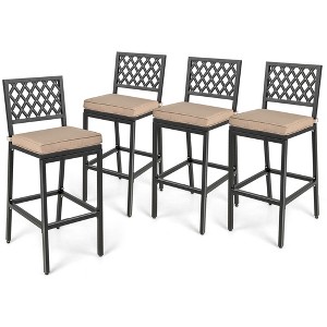 Tangkula 4 PCS Chairs Metal Bar Stools Patio Bar Height Dining Chairs Black & Beige - 1 of 4