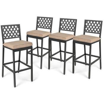 Tangkula 4 PCS Chairs Metal Bar Stools Patio Bar Height Dining Chairs Black & Beige