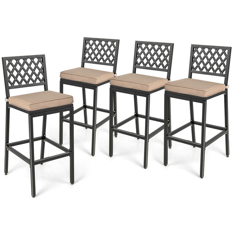 Tangkula 4 PCS Chairs Metal Bar Stools Patio Bar Height Dining Chairs Black & Beige, 1 of 5