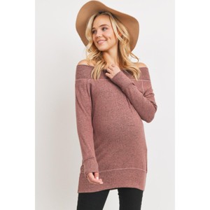 Hello MIZ Womens Off Shoulder Long Sleeve Maternity Solid Knit Tunic Top - 1 of 1