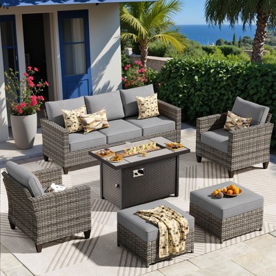 XIZZI Outdoor Sectional Sofa Set, Modular Outdoor Gray Wicker Sofa Set with Optional Solar Table, Ottomans or Fire Pit in 6 Colors, All-Weather Design