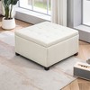 HOMCOM Fabric Tufted Storage Ottoman with Flip Top Seat Lid, Metal Hinge and Stable Eucalyptus Wood Frame for Living Room, Entryway, or Bedroom, Beige - 2 of 4