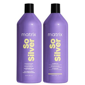 Matrix So Silver Purple Shampoo & So Silver Purple Conditioner (33.8 oz XXL LITER) | Sosilver Hair Enhanced Color Maintenance - DUO SET Kit - 1 of 4
