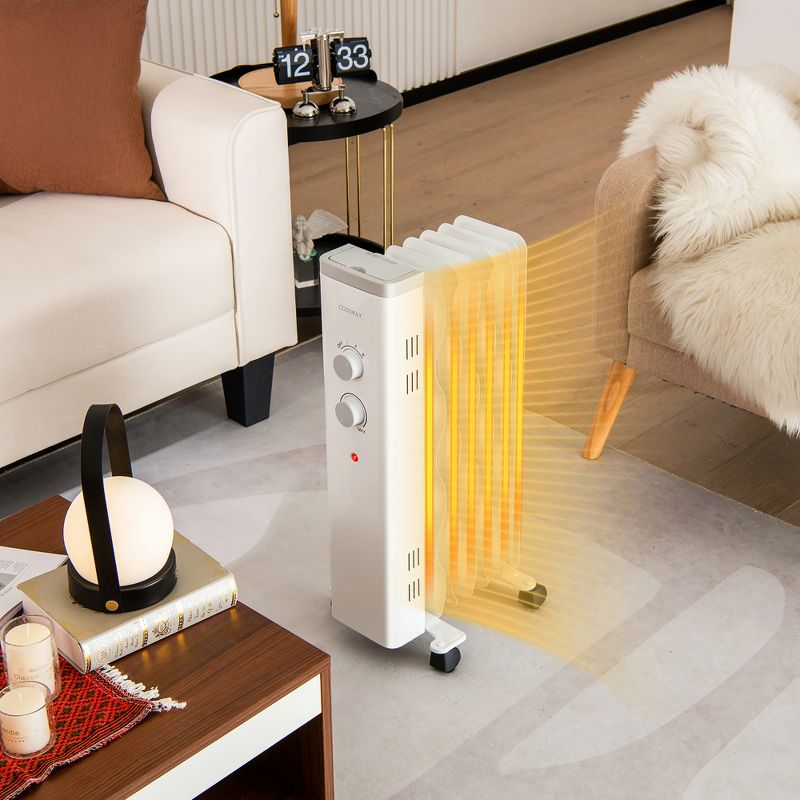 Costway 1500W Oil Filled Space Heater Electric Oil Radiant Heater w/ Safety Protection, 3 of 11
