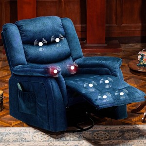COMHOMA Recliner Chair with Heat and Massage 360 Degree Swivel Fabric Rocking Recliner Blue - 1 of 4