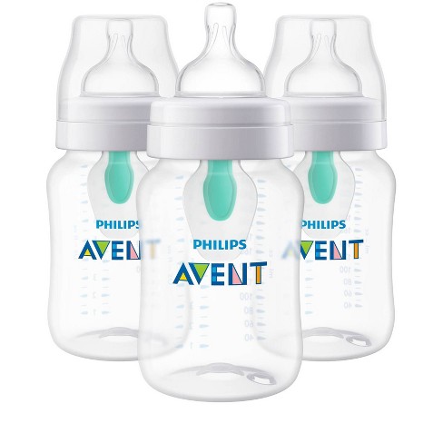 Philips Avent Anti-Colic Baby Bottle with Airfree Vent, Clear, 9oz, 3pk