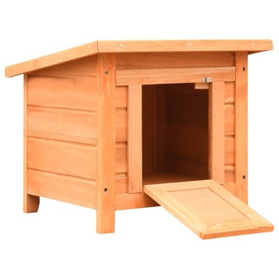 Munora 19.7" Solid Wood Cat House - Outdoor Shelter with Waterproof Roof & Ramp for Cats (Brown/Green)