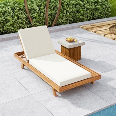 VisioGear Chaise Lounge Chairs, Pool Chairs Lounges with 4 Inch Thick Cushion, Beach Recliners with Adjustable Backrest, Cream, 79"*37.75"*34"