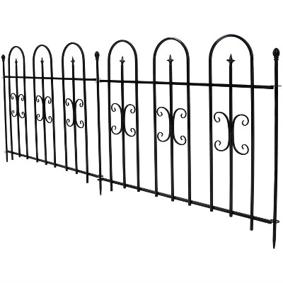 Sunnydaze Outdoor Lawn and Garden Metal Finial Topped Decorative Border Fence Panel Set - 8' - Black - 2pk