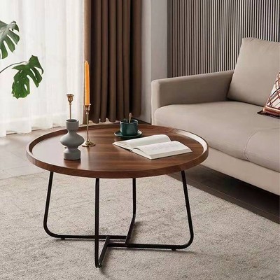 2 sets of nested coffee tables, 20 inch+28 inch circular coffee table, modern side table sofa table with groove design, living room central table