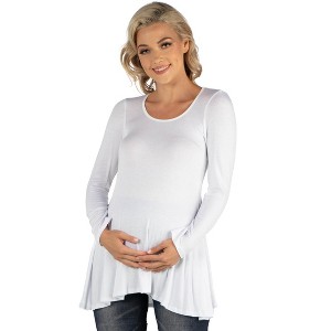 24seven Comfort Apparel Womens Long Sleeve Solid Color Swing Style Flared Maternity Tunic Top - 1 of 4